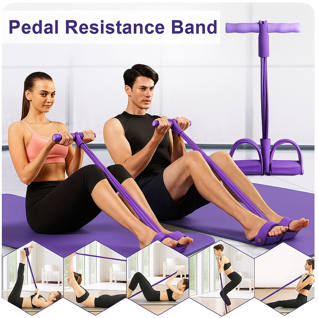 Brandex™ 2025 | Premium 6-Tube Pedal Resistance Band – Elastic Latex Tension Rope for Yoga, Fitness & Home Workout